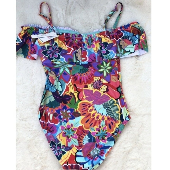Bleu Rod Beattie Make It Pop off the shoulder Sz 6 ruffle swimsuit - Picture 6 of 15